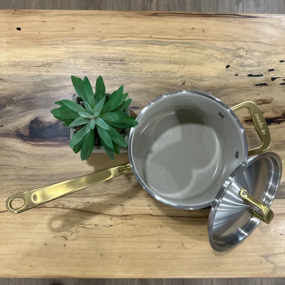 Made In 4 qt Ceramic Coated Stainless Steel Saucepan, Ind/Ele/Gas w/ Lid‎